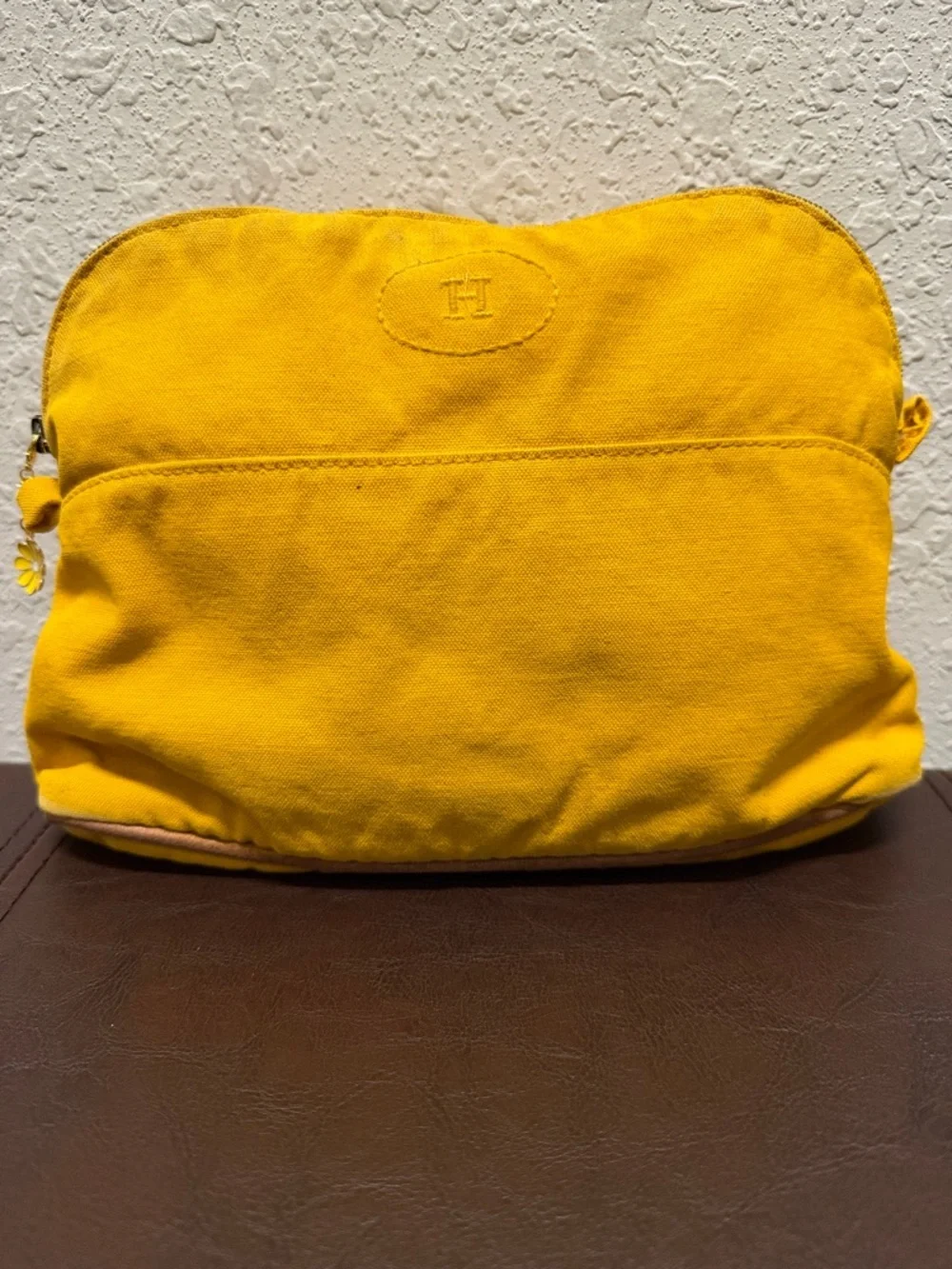 Hermes Yellow Canvas Cosmetic Pouch with Embossed H Logo